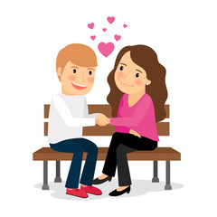Couple sitting on bench. Couple in romantic relationships. Vector illustration
