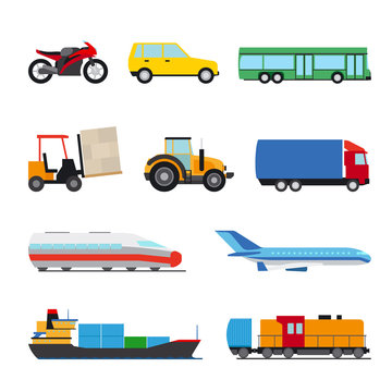 Transport flat icon. Perfect flat car ship and plane icons. Vector illustration