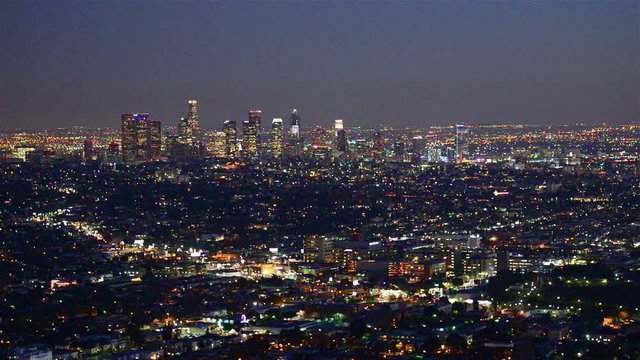 view over downtown Los Angeles at sunset