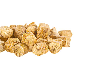 Pelleted compound feed Isolated on white background, wheatfeed p