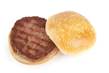 hamburger bun with beef patty