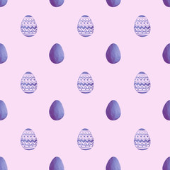 Seamless pattern with purple pearly Easter eggs on purple background