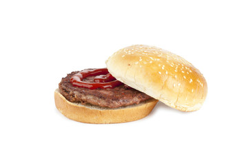 half open burger sandwich