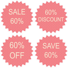 Sale 60%  on white background, vector illustration