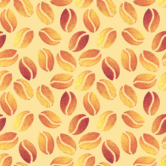 Seamless pattern with pearl gold coffee beans on a beige background