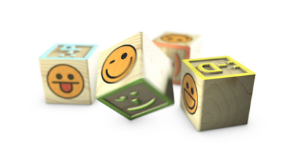 Holzwürfel Spielzeug drehen Smileys Emojis