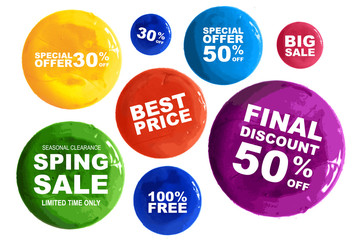 round discount banners painted with paint