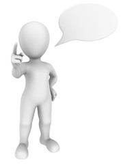 3d abstract human shaking finger with chat bubble