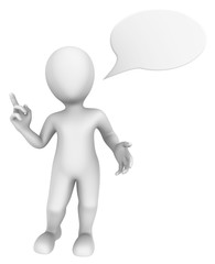3d thinking man with chat bubble thinks of what speaks.