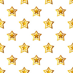 Seamless pattern with golden hand-painted stars on white background