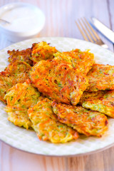 homemade fried fritters of shredded courgette