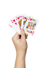 hand with royal flush on white