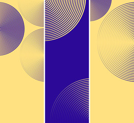 3 graphic circle waves geometric bookmarks in blue and yellow