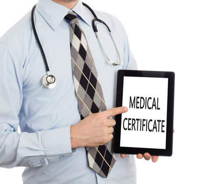 Doctor holding tablet - Medical certificate