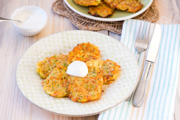 homemade fried fritters of shredded courgette