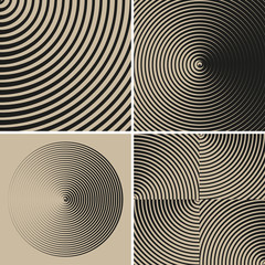 4 graphic circle waves geometric backgrounds in black and beige