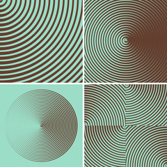 4 graphic circle waves geometric backgrounds in blue and brown