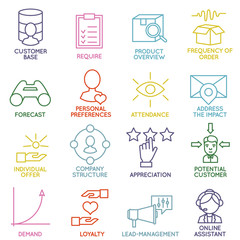 Vector Set of Linear Customer Relationship Management Icons - part 2