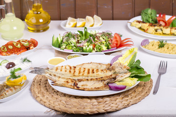 Turkish and Greek Traditional Dinning Table with Special Alcohol Drink Raki, Ouzo