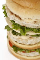 tall hamburger with meat and vegetables
