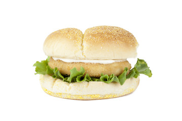 crispy chicken burger with mayonnaise and lettuce