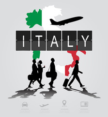 Infographic silhouette people in the airport for italy flight