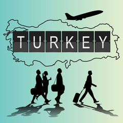 Infographic silhouette people in the airport for new turkey flig