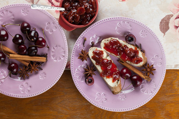 Bread with spicy cherry jam