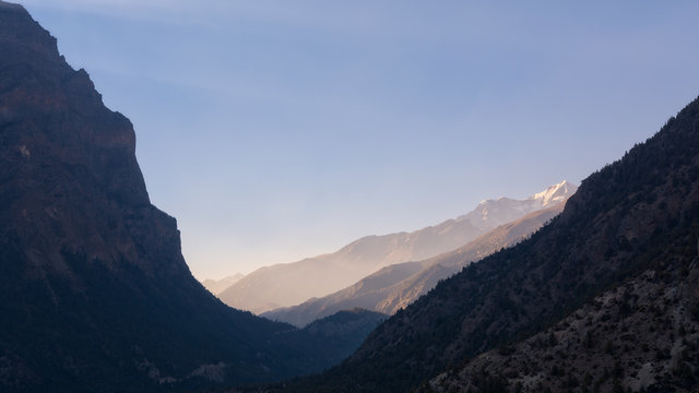 sunset in the pisang valley on annapurna circuit