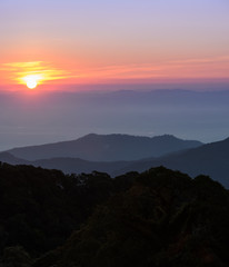 Beautiful skyline of sunrise with mountain ranges