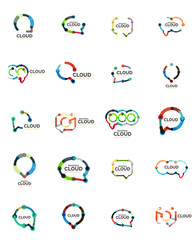 Set of flat linear design speech cloud logos. Talk bubbles, modern geometric industrial thin line icons