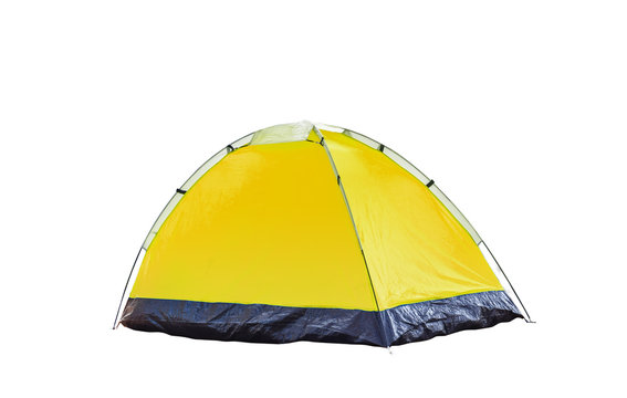 Isolated yellow dome tent on white