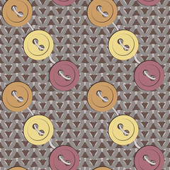 seamless background of buttons on the background of knitted loops