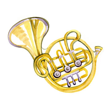 Watercolor copper brass band French horn 