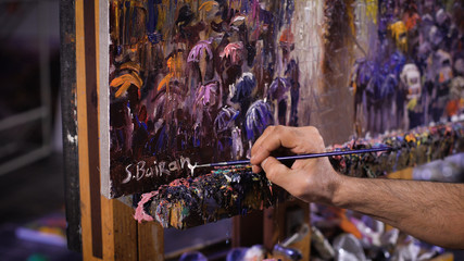 Painter artist signing finished oil canvas set