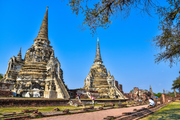 Obraz premium Ancient wall of Wat Phra Sri Sanphet the world heritage site in ayutthaya, Thailand
