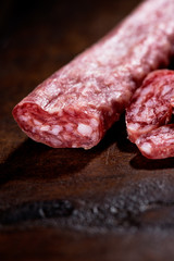 salami on wooden background