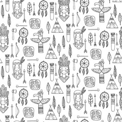 Seamless pattern with indian tribal elements.