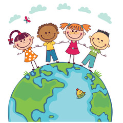 Obraz na płótnie Canvas Globe kids. Children Earth day. Vector