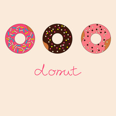 Set of sweet donuts with caramel topping