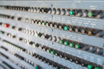 Button panel in the aircraft cockpit