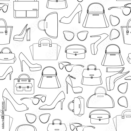 "Seamless pattern of bags and shoes" Stock image and royaltyfree