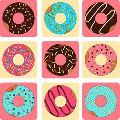 Vector set of sweet donuts flat style