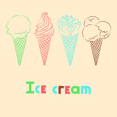 Vector of silhouettes ice cream with signature