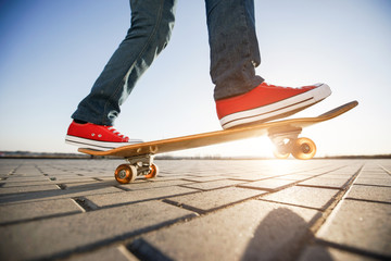 Fototapeta na wymiar skater riding a skateboard. view of a person riding on his skate