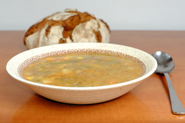 Homemade goulash soup with beans corn