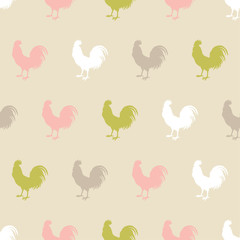 Seamless decorative vector background with cocks. Print. Cloth design, wallpaper.