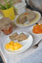 Baked orange cake with vanilla sauce
