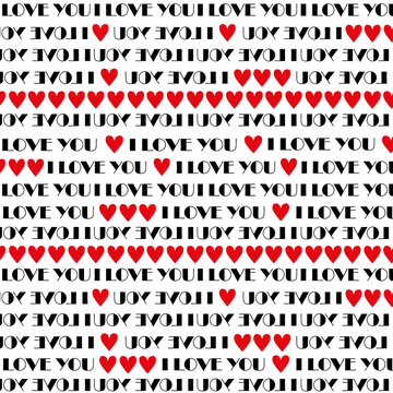 Fototapeta I love you PATTERN/A simple pattern with inscriptions I LOVE YOU, red hearts on a white background.