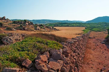 Photo sur Plexiglas Cala Pregonda, île de Minorque, Espagne Minorque, Îles Baléares : sable rouge et champs de blé sur le chemin de Cala Pregonda, la baie semblable à la planète Mars, le 15 juillet 2013